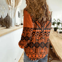 Halo Olaketa Solomon Islands Women Casual Shirt Melanesian Tribal Pattern Orange Version LT14 - Polynesian Pride