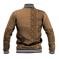Fakaalofa Lahi Atu Niue Baseball Jacket Vintage Hiapo Pattern Brown Version LT14 - Polynesian Pride