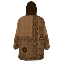 Fakaalofa Lahi Atu Niue Wearable Blanket Hoodie Vintage Hiapo Pattern Brown Version LT14 - Polynesian Pride