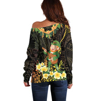 Hawaii Saint Patrick's Day Off Shoulder Sweater Ukulele Leprechaun Hau'Oli Maoli Oe!