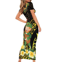 Hawaii Saint Patrick's Day Short Sleeve Bodycon Dress Ukulele Leprechaun Hau'Oli Maoli Oe!