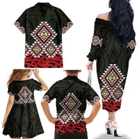 Kia Ora Aotearoa Family Matching Off The Shoulder Long Sleeve Dress and Hawaiian Shirt 2025 Pasifika Maori Taniko Motifs
