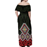 Kia Ora Aotearoa Family Matching Off Shoulder Maxi Dress and Hawaiian Shirt 2025 Pasifika Maori Taniko Motifs