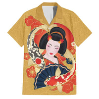 Japanese Geisha Koi Fish Family Matching Short Sleeve Bodycon Dress and Hawaiian Shirt Cherry Blossoms Yellow Seigaiha Pattern LT14 Dad's Shirt - Short Sleeve Yellow - Polynesian Pride
