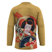 Japanese Geisha Koi Fish Hockey Jersey Cherry Blossoms Yellow Seigaiha Pattern - Polynesian Pride