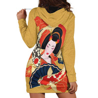 Japanese Geisha Koi Fish Hoodie Dress Cherry Blossoms Yellow Seigaiha Pattern LT14 - Polynesian Pride