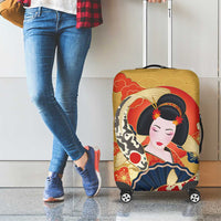 Japanese Geisha Koi Fish Luggage Cover Cherry Blossoms Yellow Seigaiha Pattern - Polynesian Pride