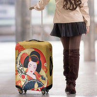 Japanese Geisha Koi Fish Luggage Cover Cherry Blossoms Yellow Seigaiha Pattern - Polynesian Pride