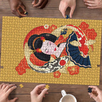 Japanese Geisha Koi Fish Puzzle Cherry Blossoms Yellow Seigaiha Pattern - Polynesian Pride