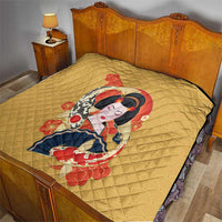 Japanese Geisha Koi Fish Quilt Cherry Blossoms Yellow Seigaiha Pattern - Polynesian Pride