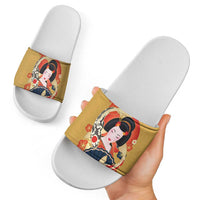Japanese Geisha Koi Fish Slide Sandals Cherry Blossoms Yellow Seigaiha Pattern - Polynesian Pride
