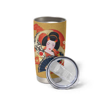 Japanese Geisha Koi Fish Tumbler Cup Cherry Blossoms Yellow Seigaiha Pattern LT14 - Polynesian Pride