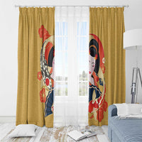 Japanese Geisha Koi Fish Window Curtain Cherry Blossoms Yellow Seigaiha Pattern - Polynesian Pride
