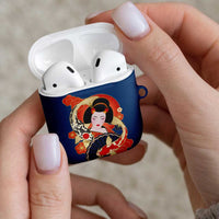 Japanese Geisha Koi Fish AirPods Case Cherry Blossoms Blue Seigaiha Pattern - Polynesian Pride
