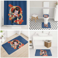 Japanese Geisha Koi Fish Bathroom Set Cherry Blossoms Blue Seigaiha Pattern - Polynesian Pride