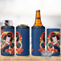 Japanese Geisha Koi Fish 4 in 1 Can Cooler Tumbler Cherry Blossoms Blue Seigaiha Pattern - Polynesian Pride