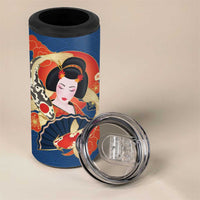 Japanese Geisha Koi Fish 4 in 1 Can Cooler Tumbler Cherry Blossoms Blue Seigaiha Pattern - Polynesian Pride