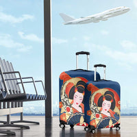 Japanese Geisha Koi Fish Luggage Cover Cherry Blossoms Blue Seigaiha Pattern - Polynesian Pride