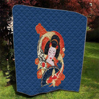 Japanese Geisha Koi Fish Quilt Cherry Blossoms Blue Seigaiha Pattern - Polynesian Pride