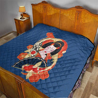 Japanese Geisha Koi Fish Quilt Cherry Blossoms Blue Seigaiha Pattern - Polynesian Pride