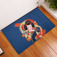 Japanese Geisha Koi Fish Rubber Doormat Cherry Blossoms Blue Seigaiha Pattern - Polynesian Pride