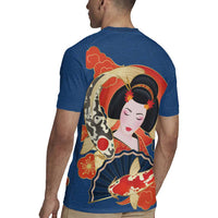 Japanese Geisha Koi Fish Rugby Jersey Cherry Blossoms Blue Seigaiha Pattern - Polynesian Pride