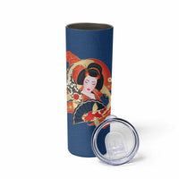 Japanese Geisha Koi Fish Skinny Tumbler Cherry Blossoms Blue Seigaiha Pattern - Polynesian Pride