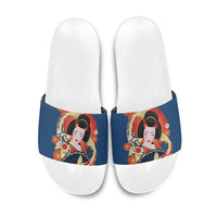 Japanese Geisha Koi Fish Slide Sandals Cherry Blossoms Blue Seigaiha Pattern - Polynesian Pride
