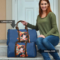 Japanese Geisha Koi Fish Travel Bag Cherry Blossoms Blue Seigaiha Pattern - Polynesian Pride