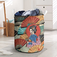 Japanese Geisha Katana Laundry Basket Japan Sensu Seigaiha Pattern - Polynesian Pride