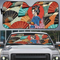 Japanese Geisha Katana Auto Sun Shade Japan Sensu Seigaiha Pattern - Polynesian Pride