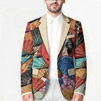 Japanese Geisha Katana Blazer Japan Sensu Seigaiha Pattern - Polynesian Pride