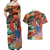 Japanese Geisha Katana Couples Matching Off Shoulder Maxi Dress and Hawaiian Shirt Japan Sensu Seigaiha Pattern - Polynesian Pride