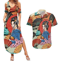 Japanese Geisha Katana Couples Matching Summer Maxi Dress and Hawaiian Shirt Japan Sensu Seigaiha Pattern - Polynesian Pride