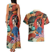 Japanese Geisha Katana Couples Matching Tank Maxi Dress and Hawaiian Shirt Japan Sensu Seigaiha Pattern - Polynesian Pride