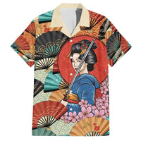 Japanese Geisha Katana Family Matching Long Sleeve Bodycon Dress and Hawaiian Shirt Japan Sensu Seigaiha Pattern - Polynesian Pride