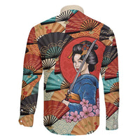 Japanese Geisha Katana Family Matching Long Sleeve Bodycon Dress and Hawaiian Shirt Japan Sensu Seigaiha Pattern - Polynesian Pride