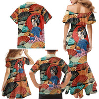 Japanese Geisha Katana Family Matching Mermaid Dress and Hawaiian Shirt Japan Sensu Seigaiha Pattern - Polynesian Pride