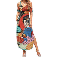 Japanese Geisha Katana Family Matching Summer Maxi Dress and Hawaiian Shirt Japan Sensu Seigaiha Pattern - Polynesian Pride