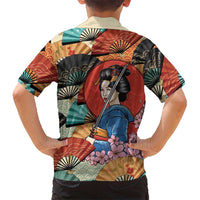 Japanese Geisha Katana Family Matching Tank Maxi Dress and Hawaiian Shirt Japan Sensu Seigaiha Pattern - Polynesian Pride