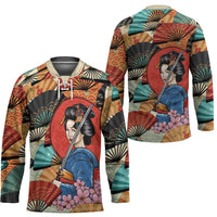 Japanese Geisha Katana Hockey Jersey Japan Sensu Seigaiha Pattern - Polynesian Pride