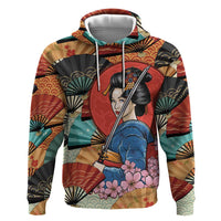 Japanese Geisha Katana Hoodie Japan Sensu Seigaiha Pattern - Polynesian Pride