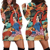 Japanese Geisha Katana Hoodie Dress Japan Sensu Seigaiha Pattern - Polynesian Pride