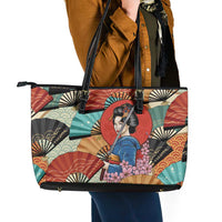 Japanese Geisha Katana Leather Tote Bag Japan Sensu Seigaiha Pattern - Polynesian Pride