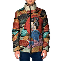 Japanese Geisha Katana Padded Jacket Japan Sensu Seigaiha Pattern - Polynesian Pride