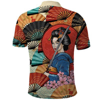 Japanese Geisha Katana Polo Shirt Japan Sensu Seigaiha Pattern - Polynesian Pride