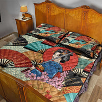 Japanese Geisha Katana Quilt Bed Set Japan Sensu Seigaiha Pattern - Polynesian Pride