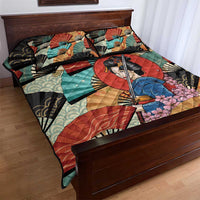 Japanese Geisha Katana Quilt Bed Set Japan Sensu Seigaiha Pattern - Polynesian Pride