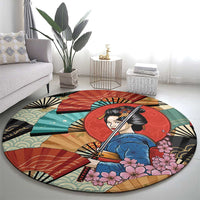 Japanese Geisha Katana Round Carpet Japan Sensu Seigaiha Pattern - Polynesian Pride