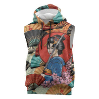 Japanese Geisha Katana Sleeveless Hoodie Japan Sensu Seigaiha Pattern - Polynesian Pride